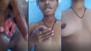 Naughty village girl fingering pussy on selfie cam