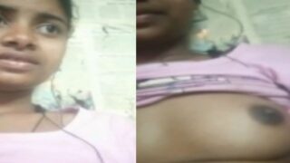 Innocent village girl showing her boobs and pussy